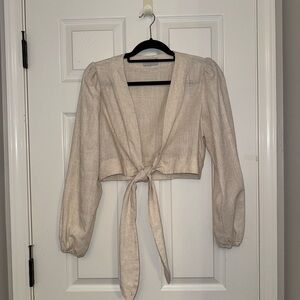Sophie Rue Cream Tie-Front Crop Blouse